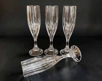 Set of 4 Ornate Crystal Champagne Flutes Mikasa PARK LANE Luxury Wedding and Home Barware 8 5/8" Tall