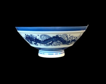 Set of 5 Blue and White Dragon Rice Bowls Hand Painted Footed Japanese Small Noodle Bowls  開運辰年  (5”d)