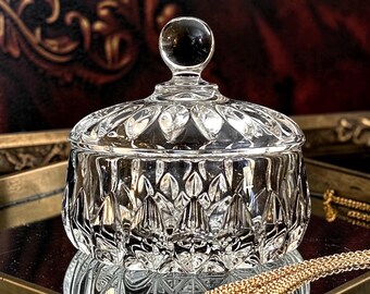 Vintage Crystal Vanity Lidded Jar Gorham Althea Round Faceted Lead Crystal Trinket Jewelry Dish
