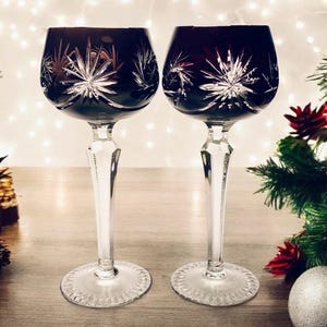 Vintage Nachtmann Crystal Wine Hock Glasses: Ruby Red Cut to Clear, Set of 2