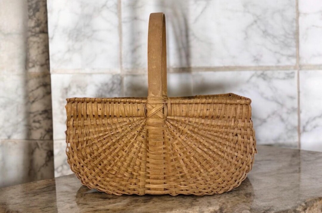 Antique Buttocks Basket Oak Splint Handwoven Primitive Handle Egg ...