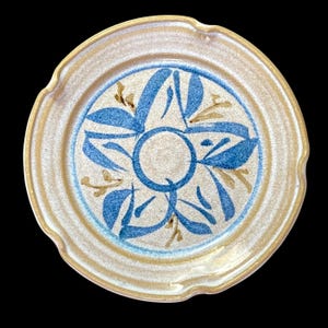 Vintage Farmhouse Pottery Berry Bowl Strainer & Underplate Studio Art Blue Stoneware Colander Susanne Kent immagine 3