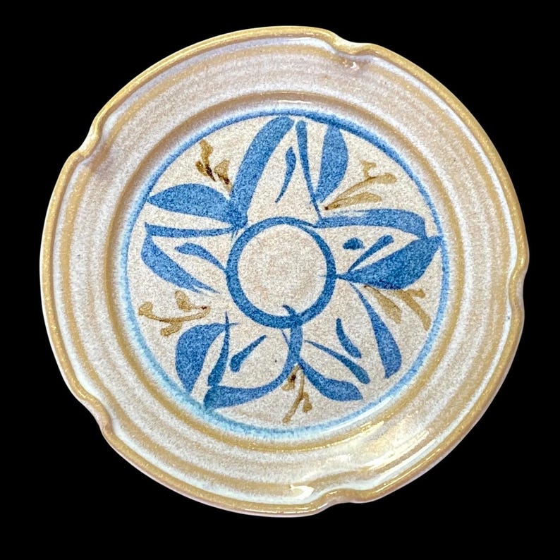 Vintage Farmhouse Pottery Berry Bowl Strainer & Underplate Studio Art Blue Stoneware Colander Susanne Kent immagine 3