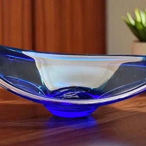 Cobalt Blue Art Glass Bowl: Hand Blown Mid-Century Modern Centerpiece
