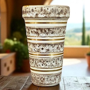 Bitossi Seta Vase: Aldo Londi Fat Lava Gold Ceramic, MCM Italian Pottery
