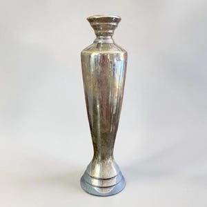 Vintage Large Tony Evans Raku Studio Pottery Vase Silver Iridescent 14" Pedestal #45