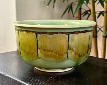 Vintage Japanese Mino Ware Bowl Green Drip Glaze Studio Art Pottery Bowl Ceramic Japanese Dish 7" Dia