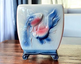 Vintage Royal Copley Koi Fish Planter: Coastal Beachcore Vase