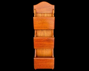 Vintage Teak Wall Letter Holder Mail Organizer MCM 3 Sections 22” Goodwood