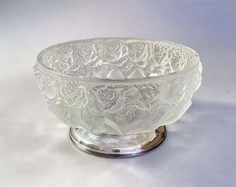 Vintage Art Nouveau Bowl Frosted Glass Silverplated Pedestal Base Centerpiece Bowl Towle & William Adams 8.75”