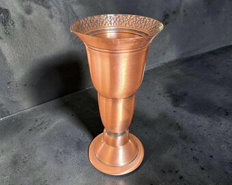 Jarrón de pedestal de cobre macizo vintage con borde acampanado en forma de trompeta, estilo Arts & Crafts, decoración de estante de cobre