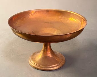 Solid Copper Pedestal Bowl MCM Footed Centerpiece Copper Fruit Bowl for Table Vintage Copper Compote Dish Mid Century Modern Catchall 7”