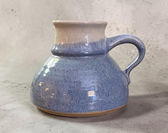 Vintage No Spill Wide Bottom Mug Grip Bottom Ceramic Mug Blue and Cream Glaze Retro Tall Lip Java Coffee Cup