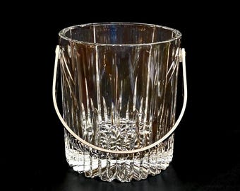 Vintage MCM Crystal Faceted Ice Bucket Mikasa Arctic Lights Chrome Handle Barware
