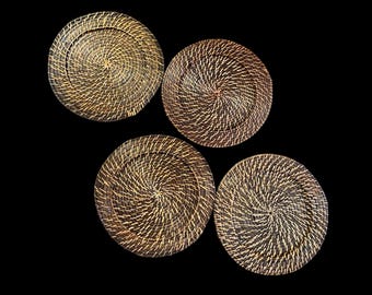 Wicker Rattan Charger Plates, Set of 4, Natural Woven Beachcore Boho Tiki Countrycore 13”