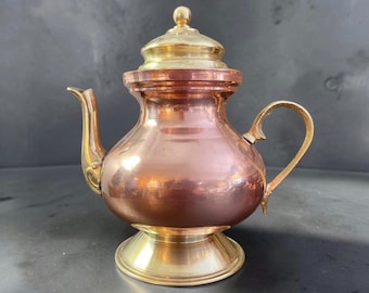 Vintage Copper Brass Teapot Footed Kettle Ornate Dome Lid Traditional Decorative Hearth Decor Primitive Rustic Farmhouse Centerpiece
