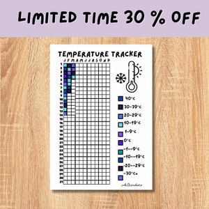 Temperature Tracker, Weather Tracker, Printable BUJO template, BUJO Planner Template, Planner Templates, Journal, Bullet Journal Template