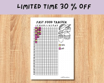 Fast Food Tracker, Druckbare Journalseite, Fitness Tracker, Gewicht, Planerseite, Gesundheitsjournal, Gesundheitstracker, zum Mitnehmen, Essenstagebuch