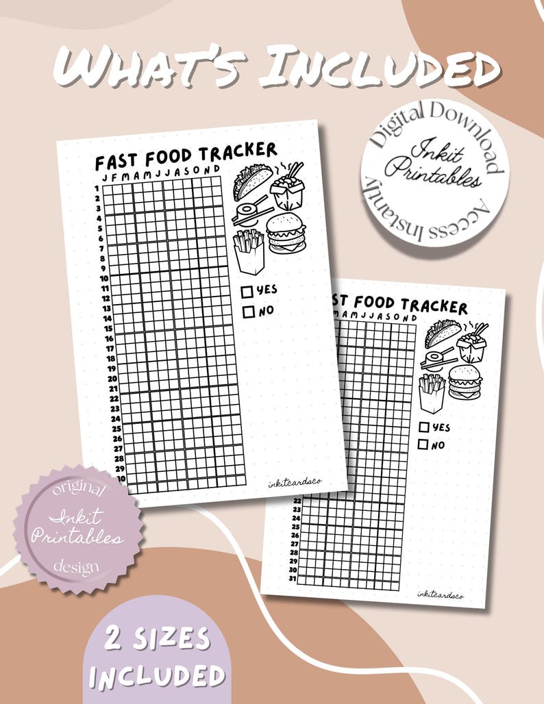 Fast Food Tracker, Printable Journal Page, Fitness Tracker, Weight ...