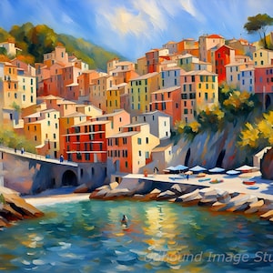 Cinque Terre - Image générée par IA - Imprimable en téléchargement numérique - Impressionnisme