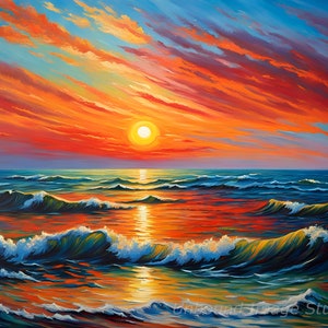 Coucher de soleil vibrant - Image générée par IA - Imprimable en téléchargement numérique - Impressionnisme