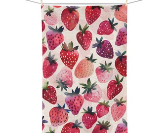 Linge de cuisine en microfibre Strawberry Fields, décoration de cuisine aux fraises, décoration de cuisine estivale, cadeau pour hôtesse, cadeau pour maman, fraises