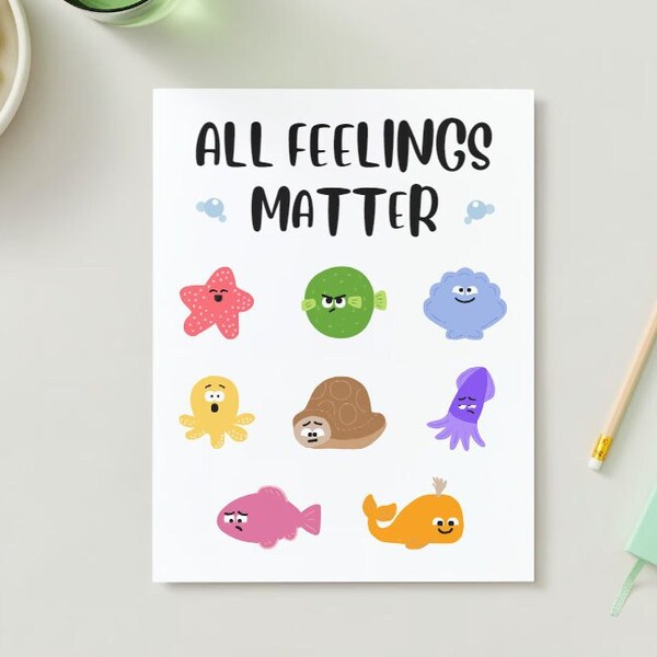 All Feelings Matter Wall Art. Ocean Theme Feeling Characters. Digital Download. Calming Corner. Children's Room.