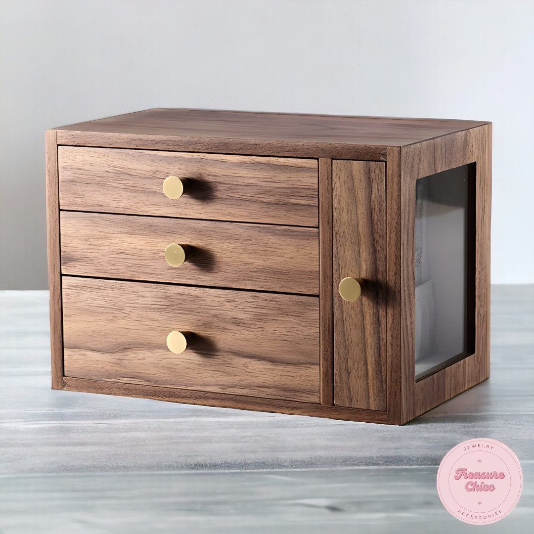 Walnut Wooden Jewelry Box, Multilayer Wood Jewelry Storage, Antique