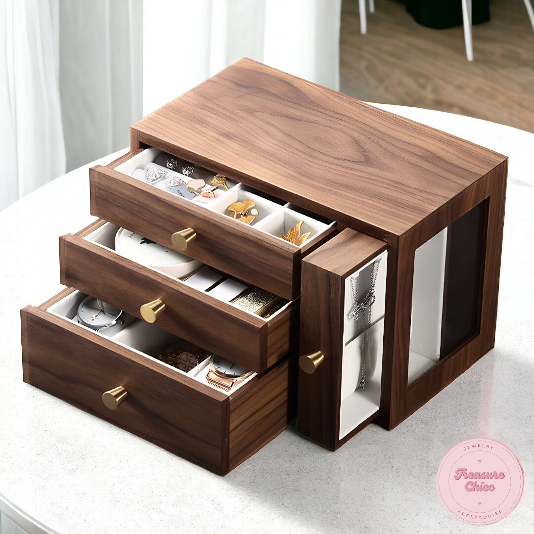 Walnut Wooden Jewelry Box, Multilayer Wood Jewelry Storage, Antique