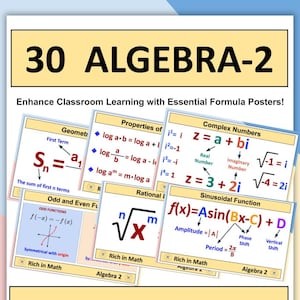 30 Algebra 2 Digital Posters Classroom Decoration For High School 17x11 inch size Essential Math Formulas and Procedures Instant Download!