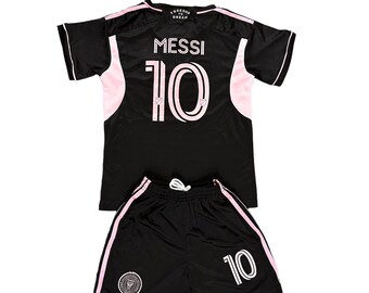 Ensemble de football Messi #10 Miami noir pour jeunes