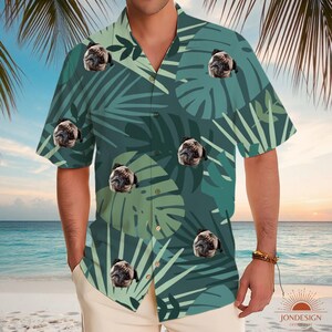 Personalized Photo Hawaiian Cartoon Shirt Custom Dog Cat Face Tropical Pattern Shirt for Men Women Birthday Bachelor Party Gift Summer Gift