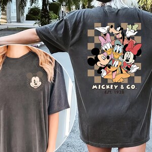 Vintage Mickey Checkered Shirt, Mickey And Friends Two Sided Comfort Colors Shirt, Disney Vacation T-shirt, Disney World Family Matching Tee