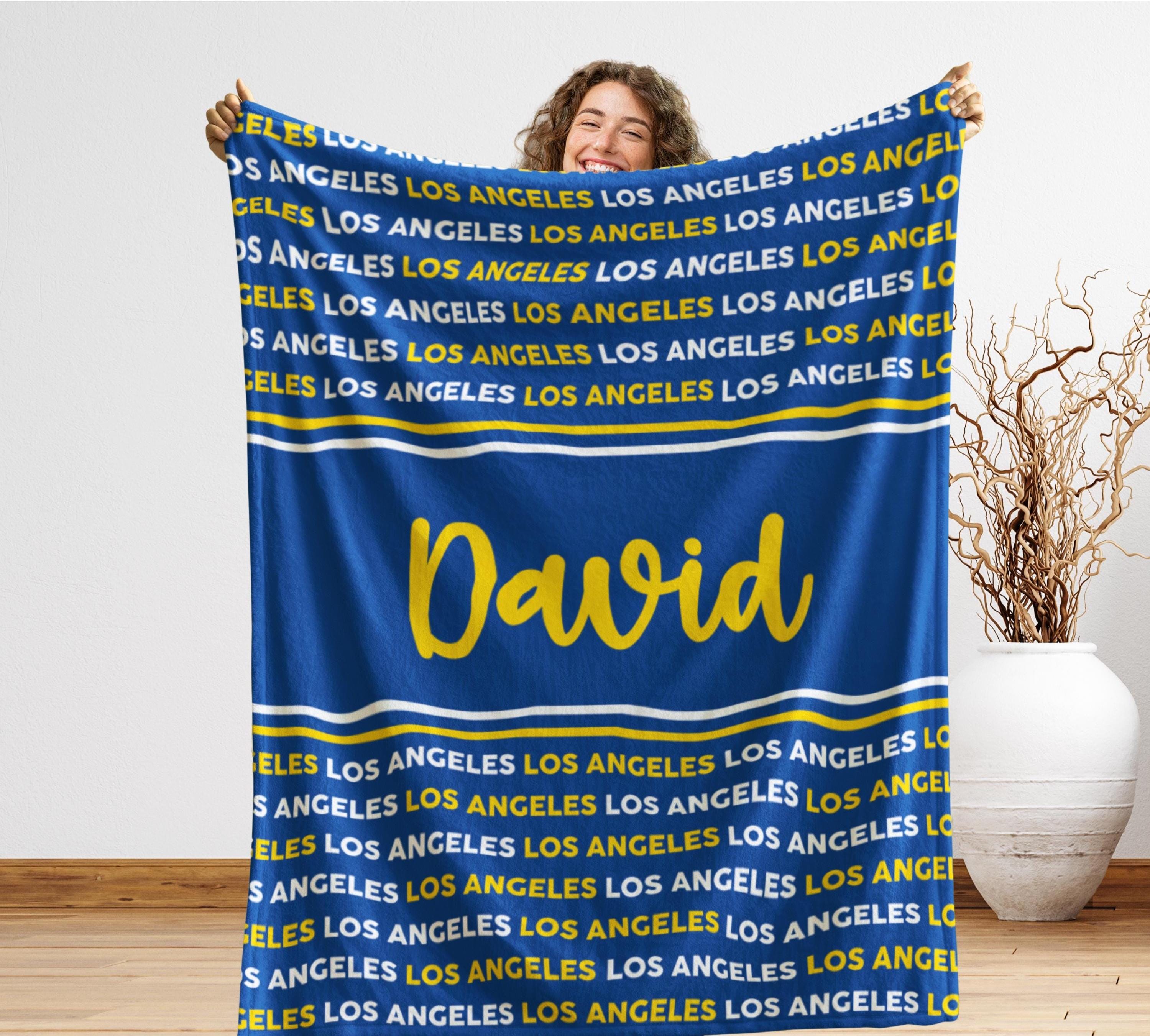 Discover Los Angeles Football Blanket, Blue and Gold Stadium Throw, California Fan Gift, Holiday Cozy Gift for Him, Sports Fan Christmas Gift
