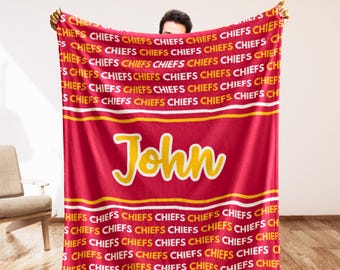 Custom KC Gift Blanket, Kansas Fan Blanket, Sports Throw for Grandpa, Man Cave Decor, Tailgate Blanket, Father Day Gift, Christmas Cozy Gift