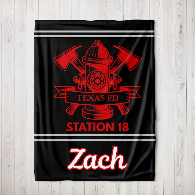 Fireman Throw Custom Firefighter Blanket, Custom Fire Dept Gift, Station Number ...