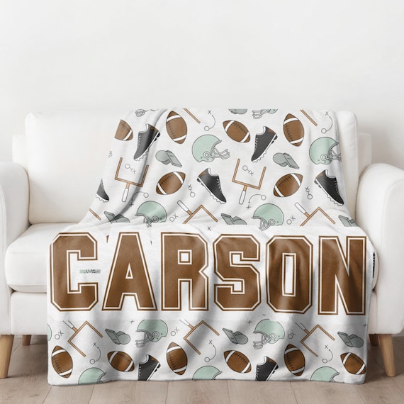 Football Player Theme Blanket -Football Player Gift for Grandson - Blankets Boy - Minky Name Blanket - Custom Gift Son - Football coach