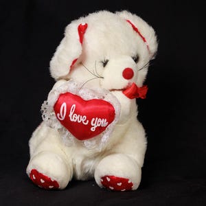 Vintage Plush Dog with Red Heart: Valentine&#39;s Keepsake Toy
