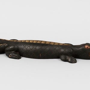 Vintage African Large 3' Hand Carved Wooden Crocodile Sculpture from Ghana