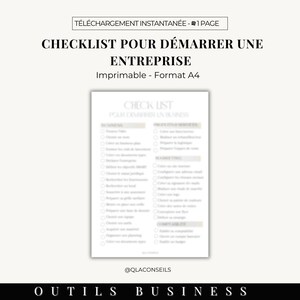 Könnte beinhalten: Eine Checkliste für die Gründung eines Unternehmens mit Abschnitten für Geschäft, Marketing und Unternehmensgründung. Die Checkliste ist in Französisch und enthält den Text "Check List Pour Demarrer Un Business".