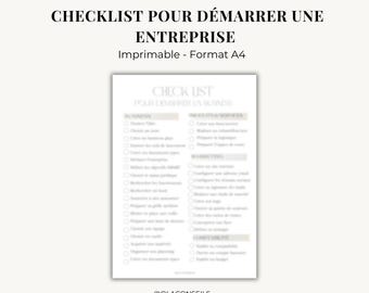 Puede incluir: Una lista de verificación para comenzar un negocio, con secciones para negocios, marketing y configuración de la empresa. La lista de verificación está en francés e incluye el texto "Check List Pour Demarrer Un Business".