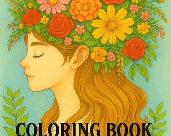Libro para colorear de Chica Floral - Páginas para colorear de estilo anime imprimibles para niños y adultos