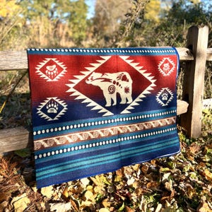 Ecuadorian Artisanal Blanket with Andean Patterns | Queen Size | Reversable Boho Blanket Featuring Bear Design