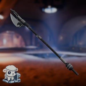 Könnte beinhalten: Eine schwarze und silberne Klingenwaffe mit einem langen, dünnen Griff. Die Waffe hat eine gebogene Klinge und eine spitze Spitze.