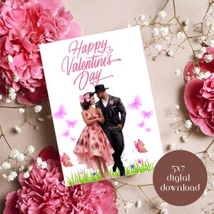5x7 druckbare Happy Valentine's Day Karte | Valentinstagskarte für sie | Blanko-Valentinskarte | Black Love Happy Valentinstag Karte