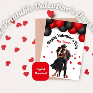 5x7 druckbare Happy Valentine's Day Karte | Blanko Valentinstagskarte | Valentinstagskarte für sie | Black Love Happy Valentinstag Karte |