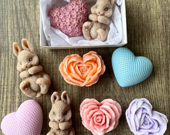 Handmade Mini Bunny Soap Set, Baby Shower Gift, Party Favors, Soap Set for Kids, Cute Bunny With Heart, Handcrafted Soap, Mini Soap Set