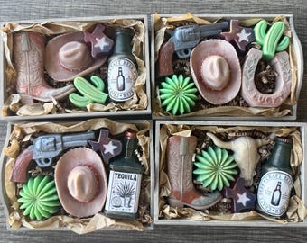 Handmade soap set in wood box - Western. Birthday. Fathers day. Gifts. Christmas. Pleasant fragrances.