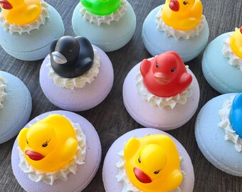 Handmade Bath Bomb with a Cute Rubber Duck. Favors. Gifts. Baby shower. For kids. Birthday.