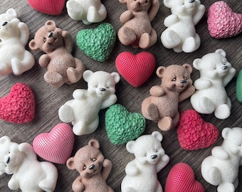 Handmade Teddy Bear & Heart Soap Seet, Baby Shower Gift, Party Favors, Gift For Her, Christmas Gift, Thanksgiving Present, Cute Bear